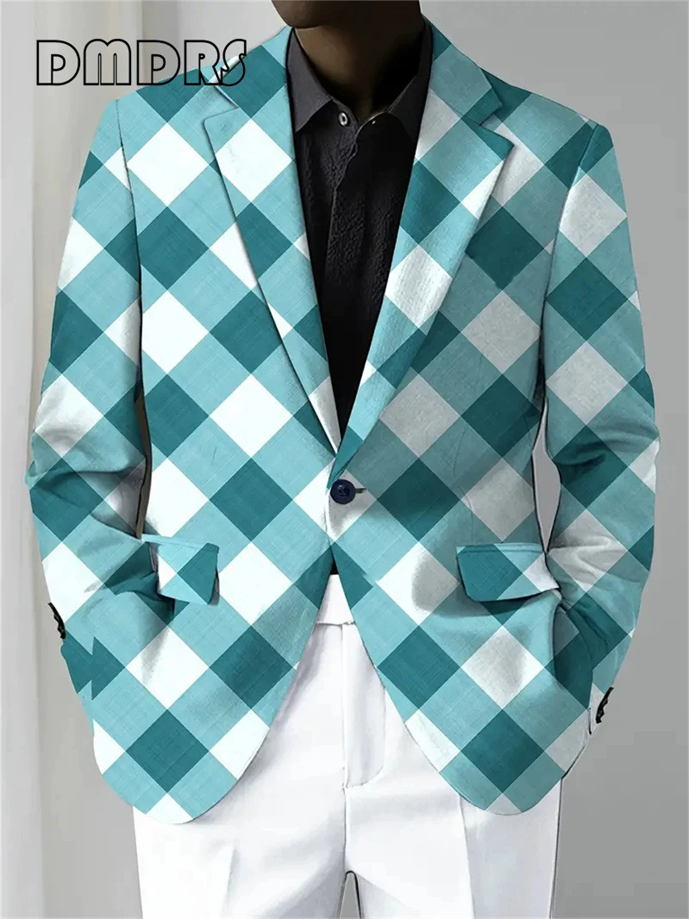 Korea Style Suit Jacket for Men Stylish Plus Size Long Sleeves Suit Blazer Digitial Printed One Button Suit Jacket for Business