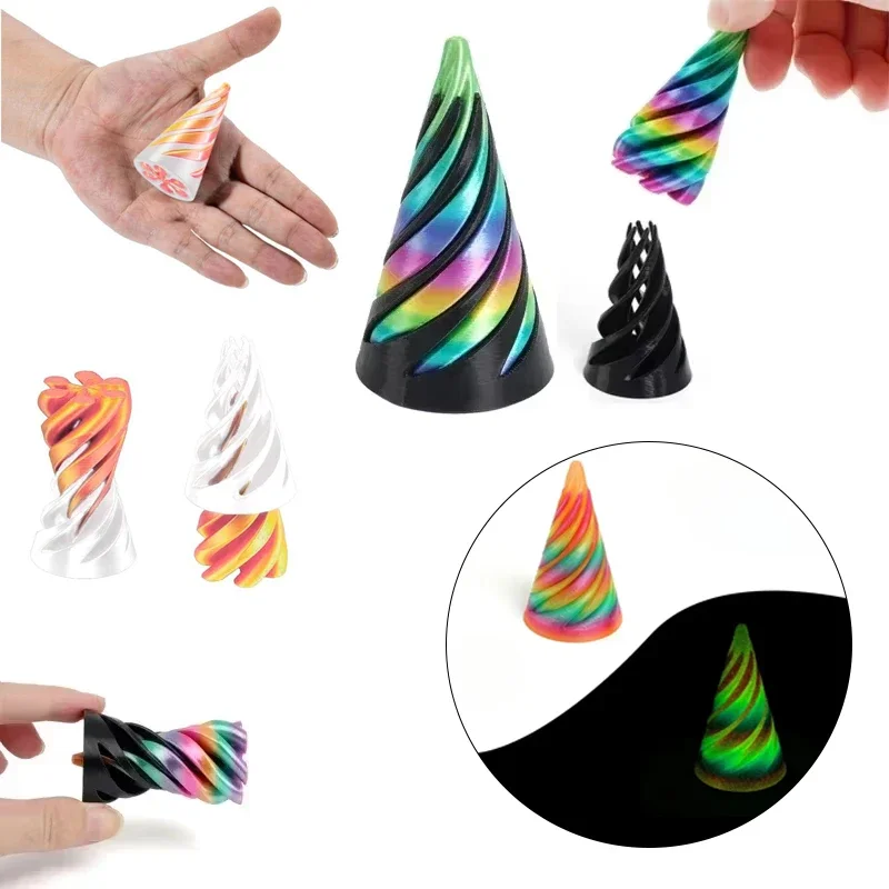 3D Printed Spiral Cone Pyramid Passthrough Sculpture Pass Through Pyramid Toy Mini Vortex Thread illusion Cone Spiral Ornaments