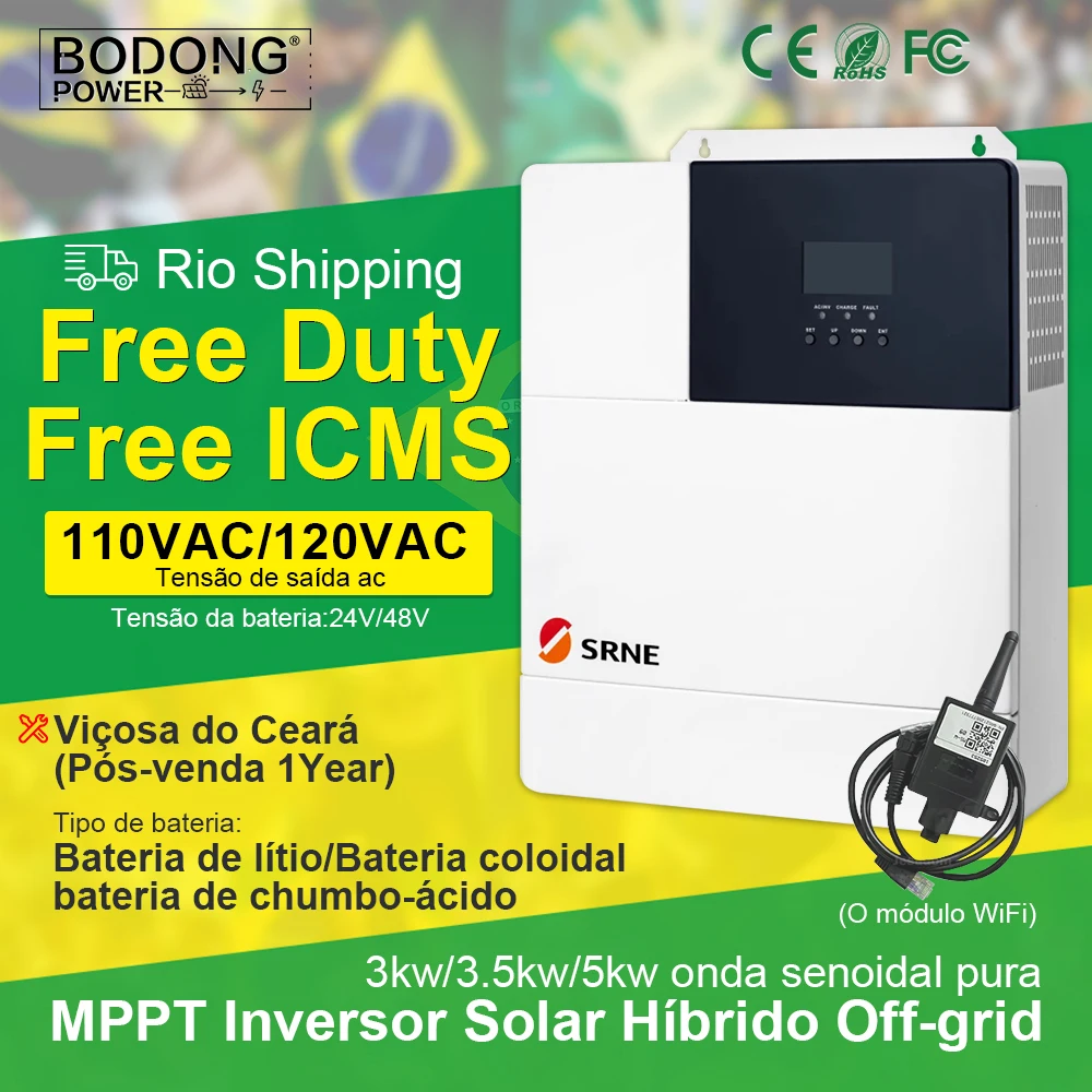 SRNE 3000W 3500W 5000W 24V48VDC 110VAC Off Grid Hybrid Solar Inverter Built in MPPT Battery Charge and Discharge Controller