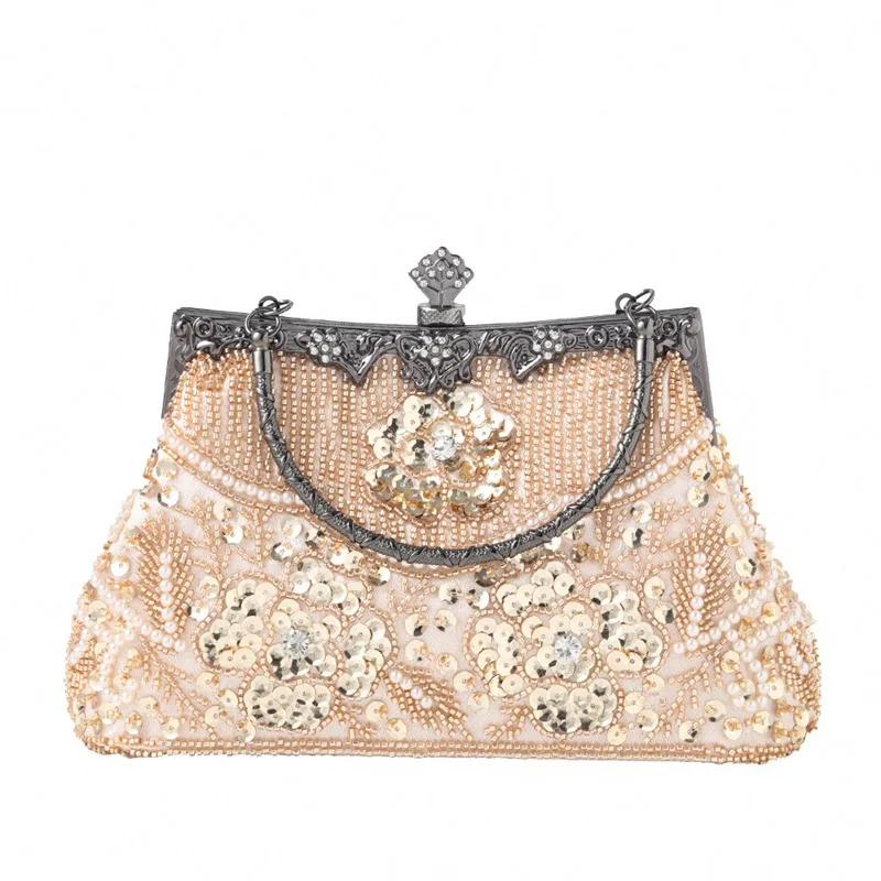 

Women Sparkling Bead Embroidery Evening Clutch Embellished Ornate Exquisite Vintage Crafted Timeless Handbag For Dinner Party