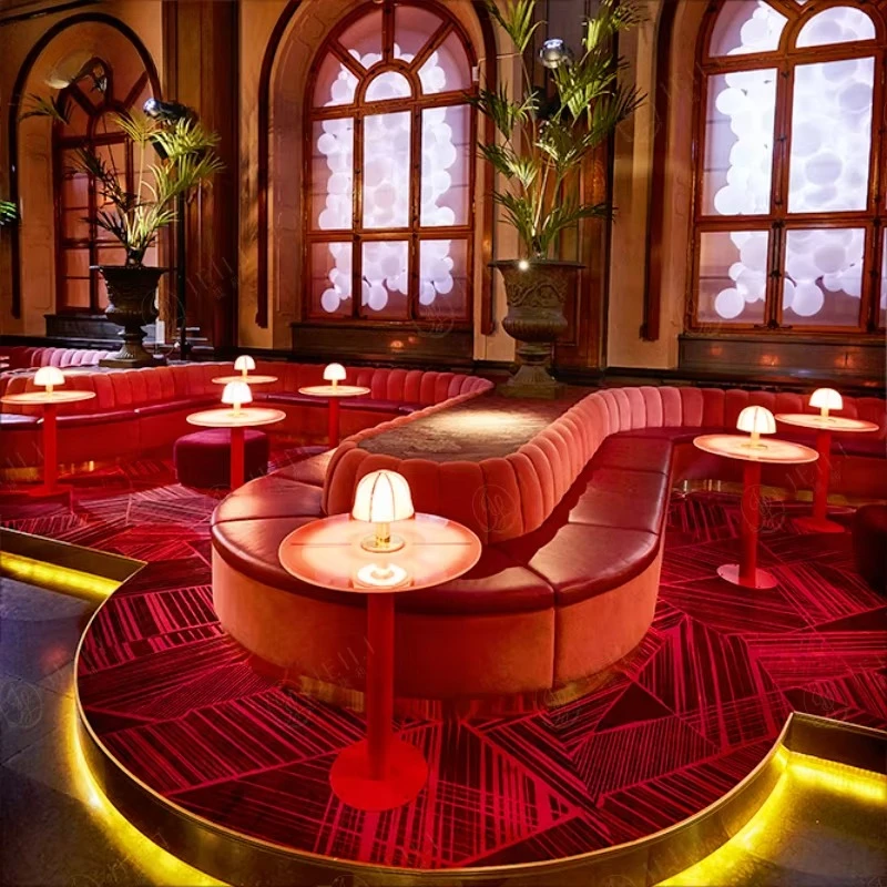 

Classic Design Luxury Commercial Coffee Shop Tables and Chairs Interior Furniture Modern Country Red Cafe Corner Box Seating Set