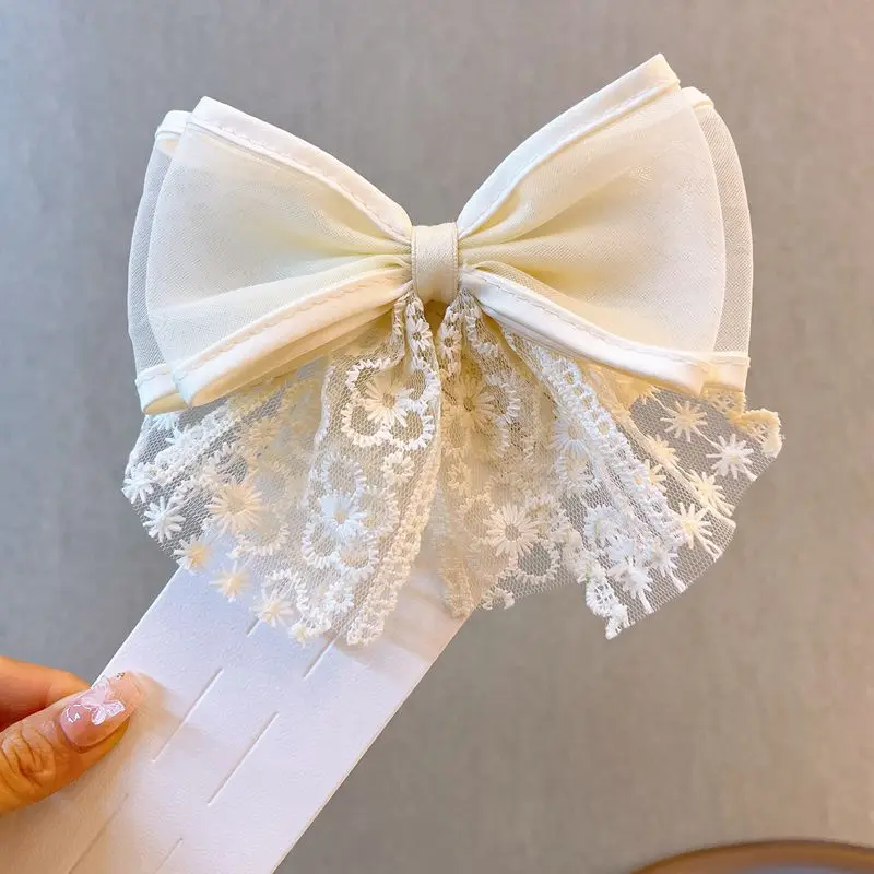 Elegant Bow Hair Clip for Kids Girl Retro Black Beige Color Lace Bow Hairpin Women Girls Ponytail Ribbon Hair Clip Headdress