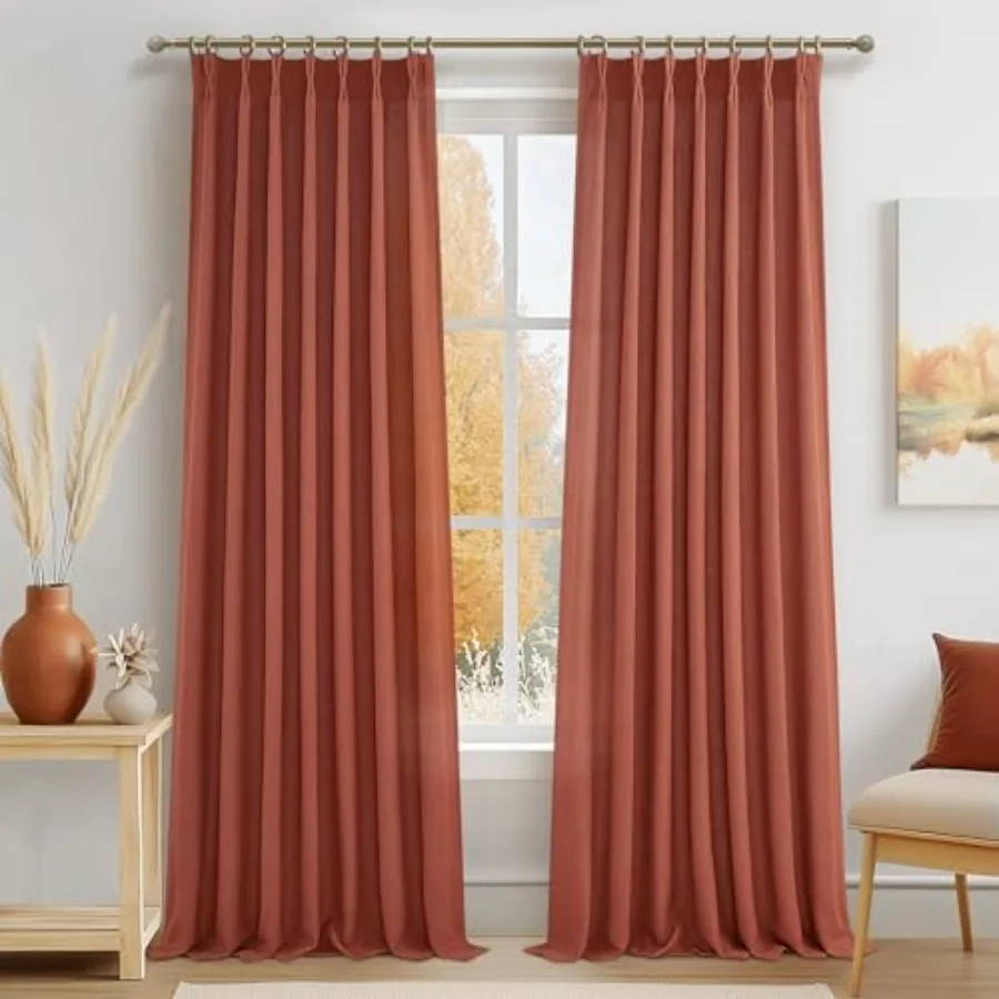 

Набор из 2 плиссированных льняных штор цвета Burnt Orange для спальни, 90 дюймов, легкие, декоративные, с держателями, для зонирования пространства.
