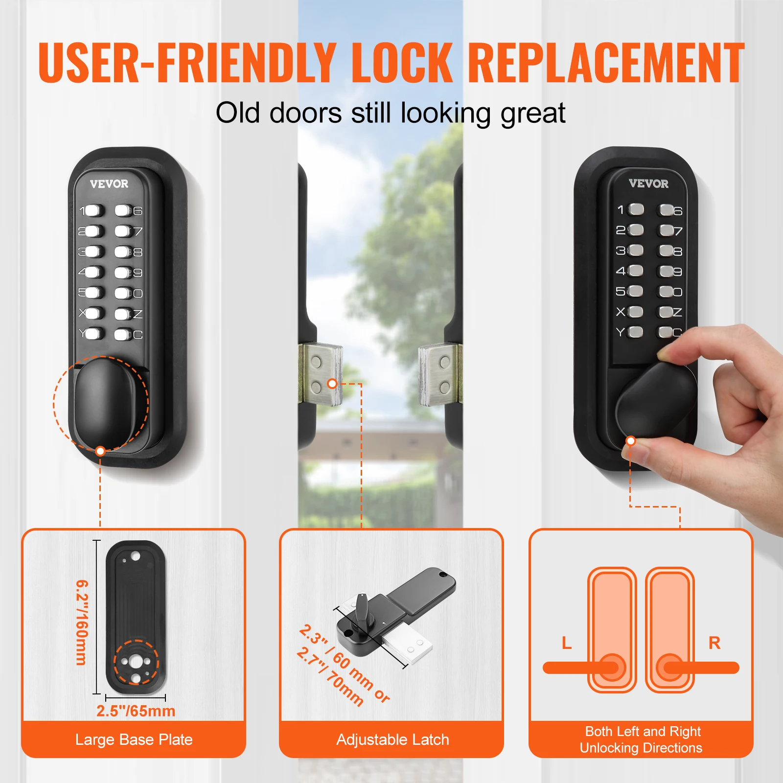 VEVOR Mechanical Keyless Entry Door Lock 14 Digit Keypad Surface-mounted Latch