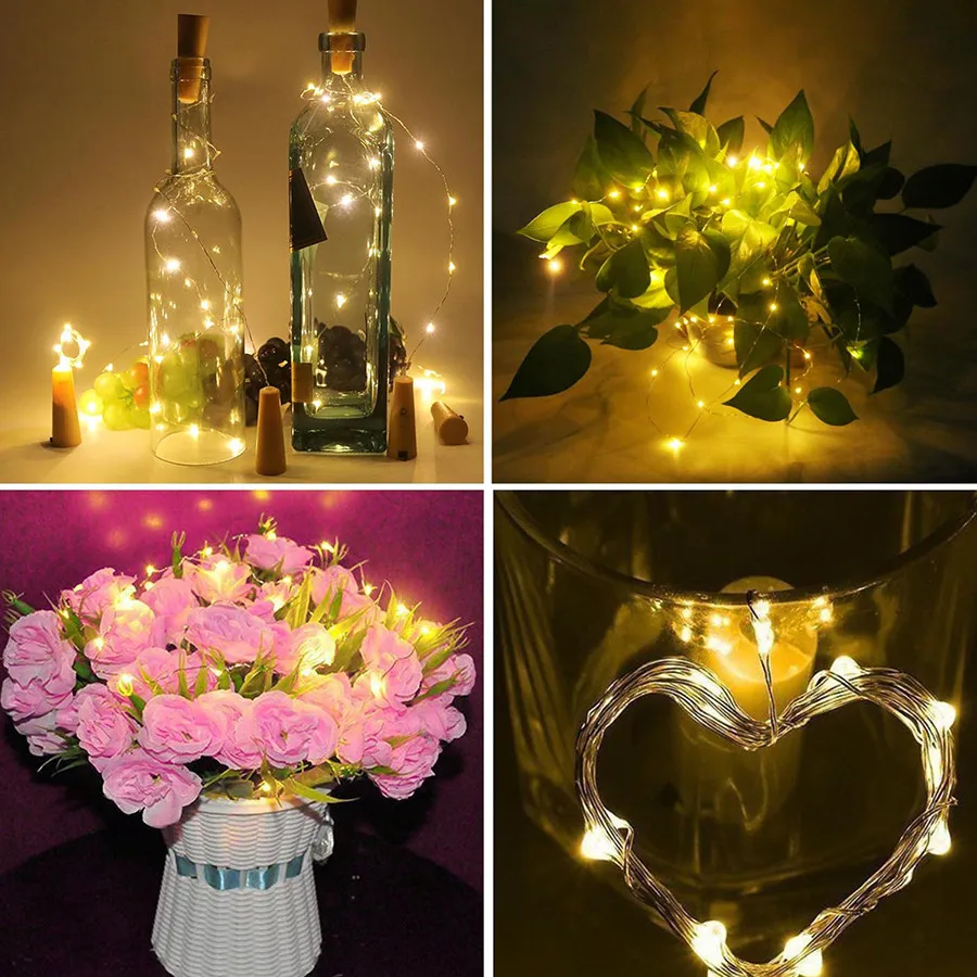 2M 20Leds AAA Powered Wine Bottle String Lights Waterproof Copper Wire Cork Shaped Fairy Lights For Wedding Christmas Decor