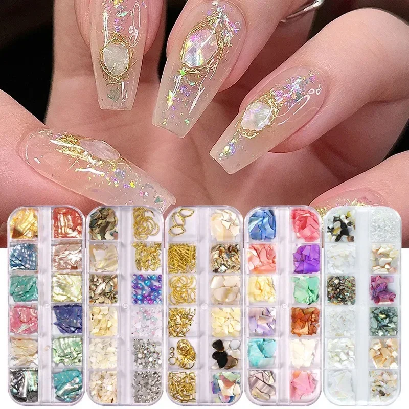 Japanese Nail Net Red Same 12 Color Mixed Shell Piece Jewelry Box Fragmented Shell Set Wholesale