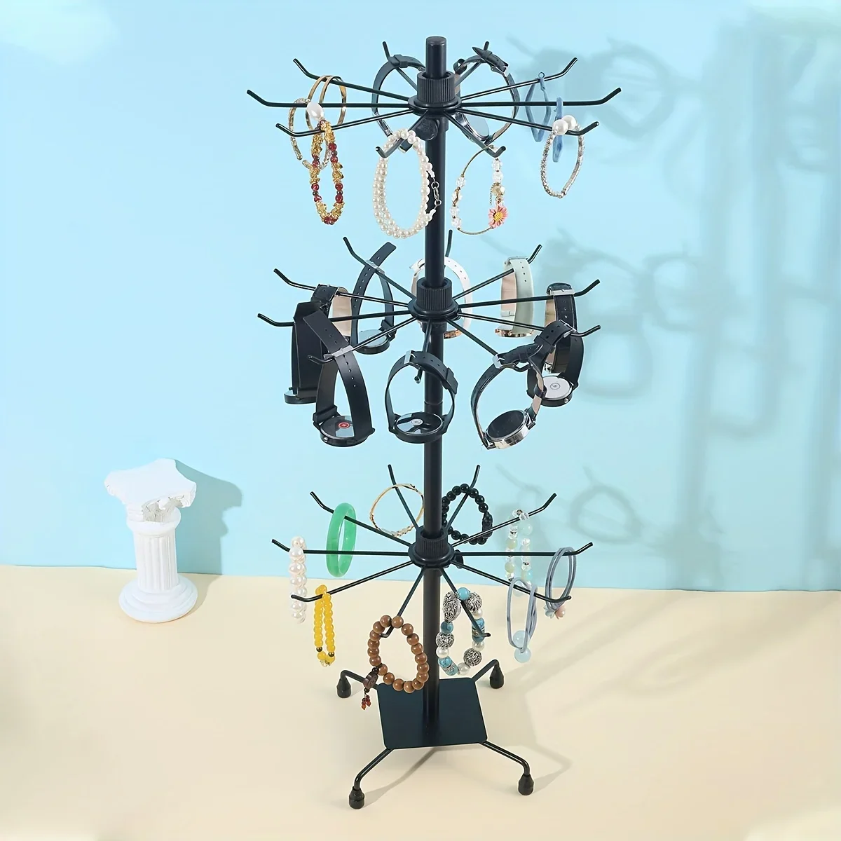 Simple 3-Layer Rotating Metal Jewelry Rack For Necklaces Earrings Rings Storage, Women\'s Gifts