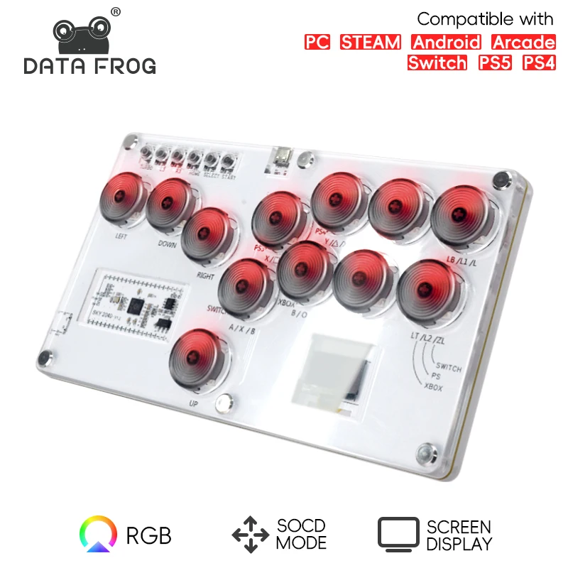 Data Frog Arcade Stick for PS4/PS3/Switch/Steam Controller Joystick Mini Keyboard Fight Stick for Raspberry PC Gaming Acc