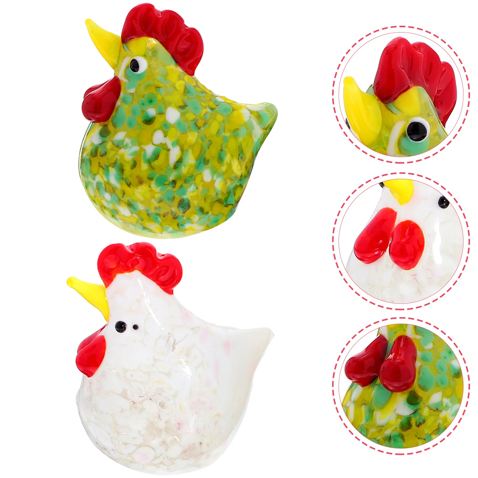 

2Pcs Glass Chicken Decor Smooth Transparent Sculpture Desktop Accessory Home Decorative Artware Elegant Color Matching