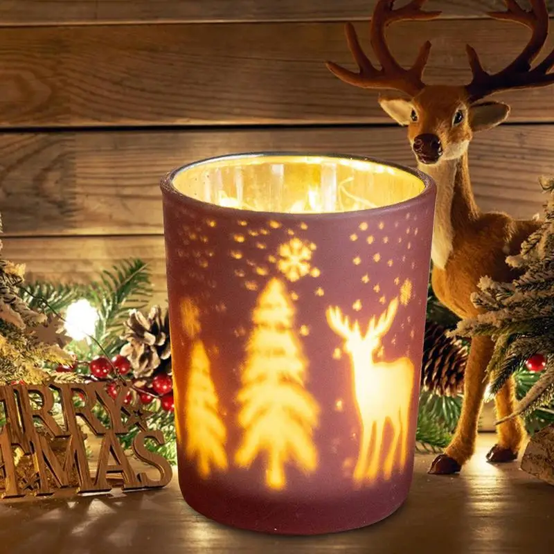 Christmas Candles Glass Cup elk forest Candle Holder Christmas Tree Home Decoration Creative Tea Light Glass Candle Holders