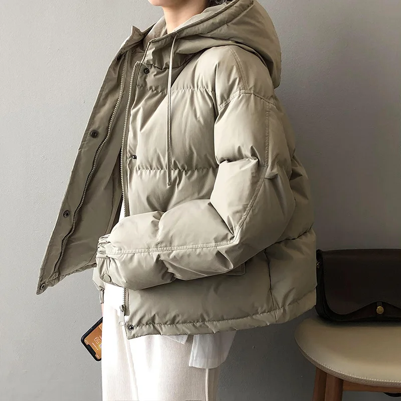 Hooded Cotton Padded Jacket Woman Winter Overcoat Female Basic Korean Style Black Hooded Women's Puffer Jacket  Padded Coats New