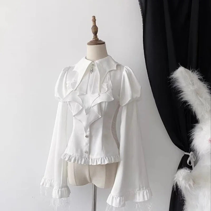 

Vintage Lolita Shirts Women Victorian Casual Gothic Mesh Lantern Sleeve Slim Fit Blouse Female Y2K Aesthetic Kawaii Tops Blusas