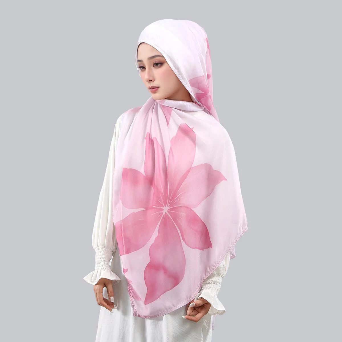 New Fashion Voile Floral Wide Border Digital Print Long Scarf, Versatile Lightweight Shawl Wrap Export