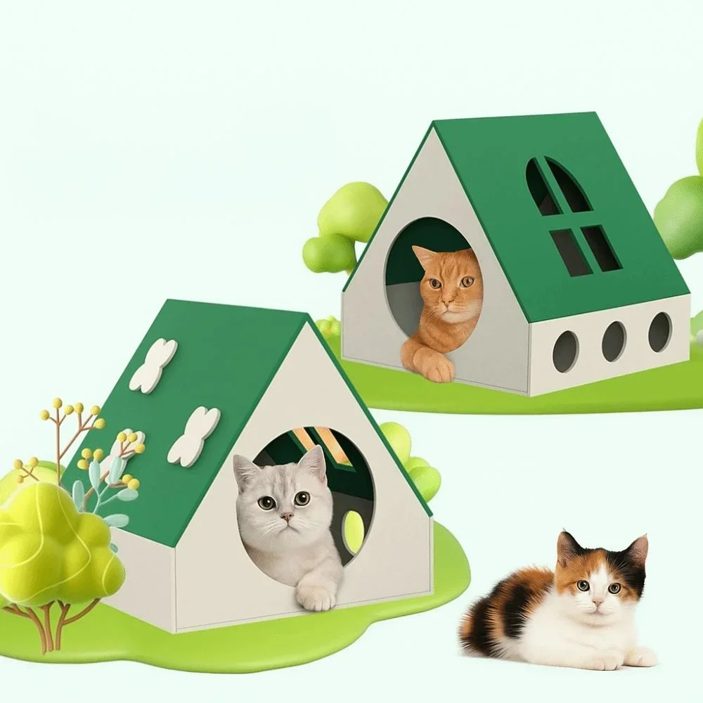 Cute Dopamine Cat's House Multi-hole Breathable Pet Castle House Felt Material Cat Bed Detachable Wear-resistantcat Accessories