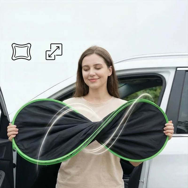 Foldable Car Windshield Sun Shade with Titanium Silver Coating. Insulates Heat and Reduces Glare, a Pract Car Accessory.