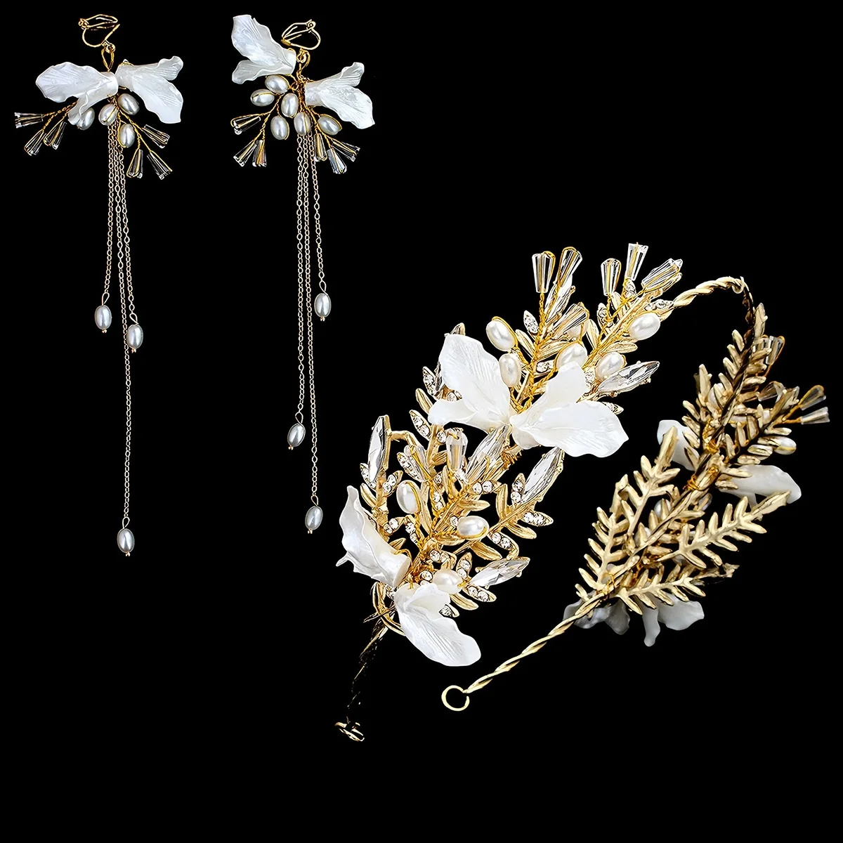 

3pcs Luxurious Jewelry Sets Elegant Headbands Earrings Suitable for Wedding Parties Bridal Accessories