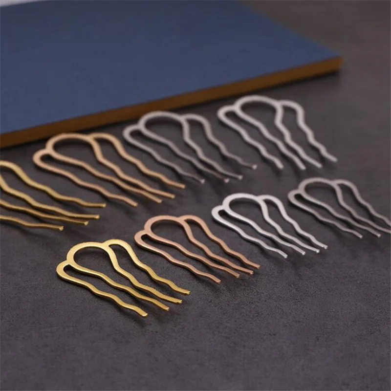 5pcs U-Shape Hair Fork Clip Stick Side Comb 4 Teeth Pins Bun Hairpin for Women Hair Styling Tool Jewelry Making Accessories