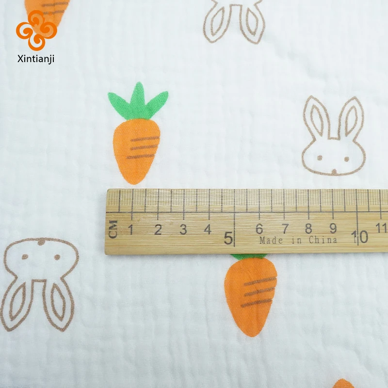 1m/3m/5m Gauze Fabric 2 Layers Cute Rabbit By Half Meter 100% Cotton Double Muslin Fabric Crinkle Kids Cloth DIY Soft Material