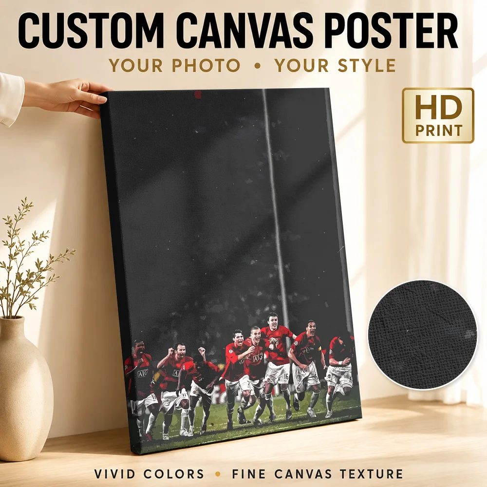 Red Soccer Team Stadium Collage Framed Canvas Poster Bold Style Canvas Wall Art With Customized Photo For Hallway Ideal Fan Gift