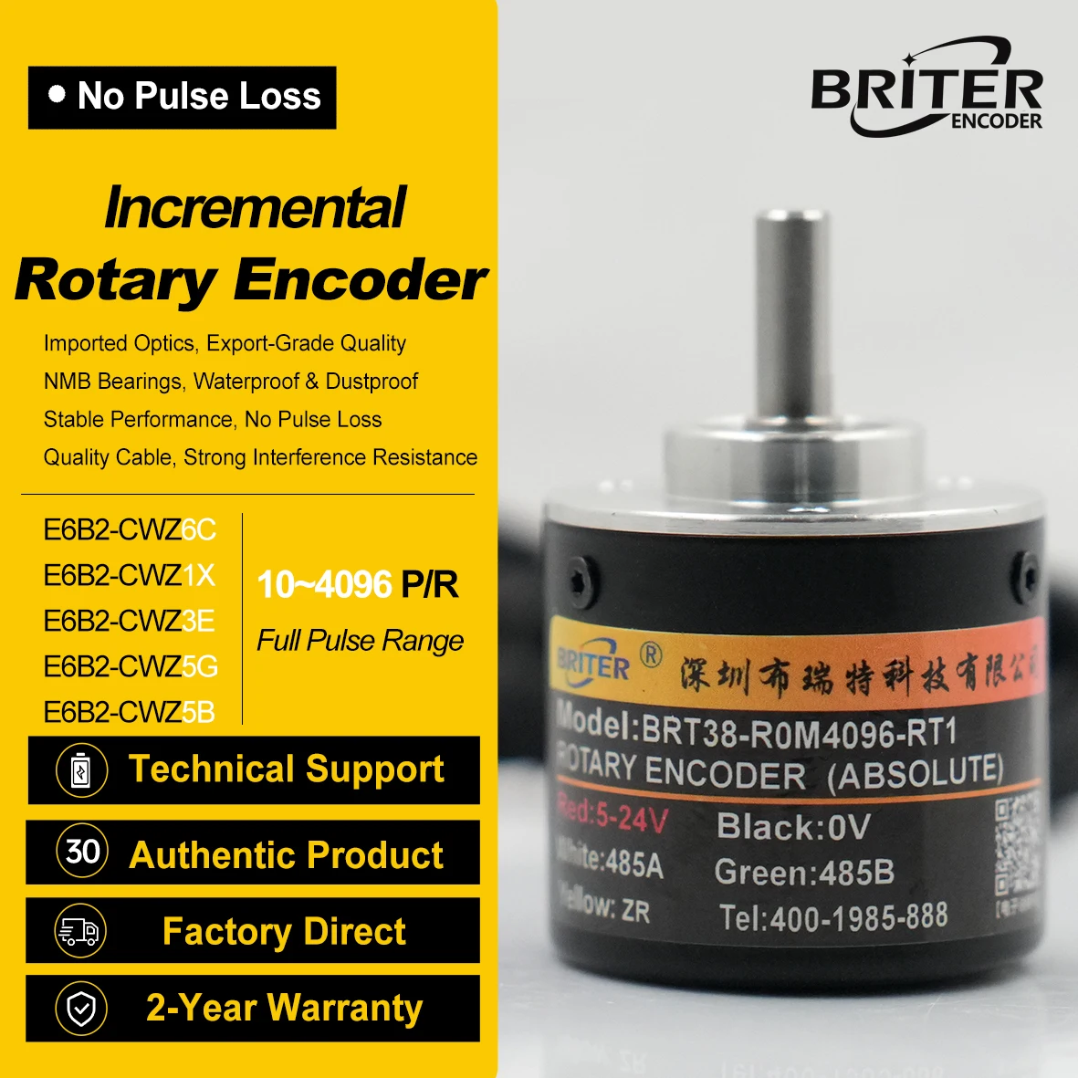 E6B2-C Incremental Rotary Encoder 4096 PPR High Resolution NPN PNP Waterproof Line Driver for Servo Motor Systems