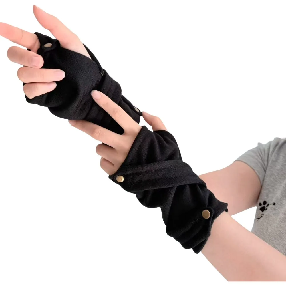 Snap-Button Closure Half Finger Gloves Decorative Design Unisex Fingerless Gloves Warm Breathable Street Dance Gloves