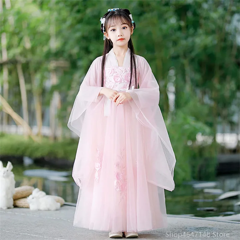 New 2024 Chinese Hanfu Dress Girls Ancient Hanfu Children Carnival Halloween Cosplay Costume Colorful Hanfu Dress For Girls Kids