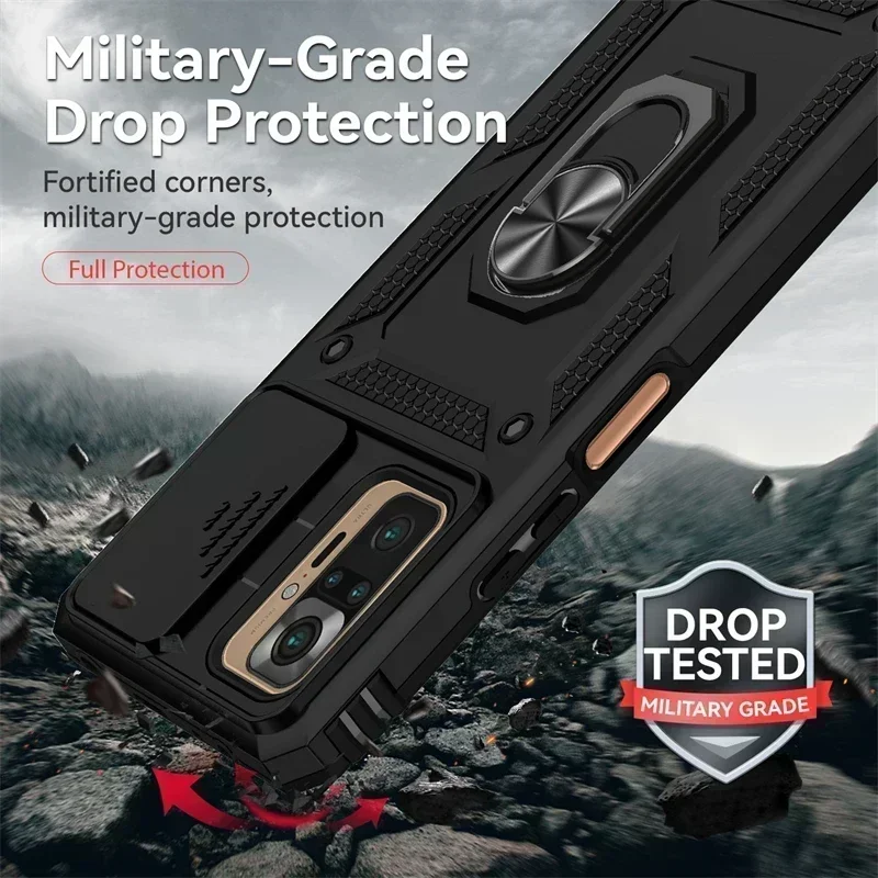 For Xiaomi Redmi Note 10 10S Case Car Holder Ring Phone Case For Redmi Note 10 Pro Max Note10 S Slide Camera Armor Back Cover image 2
