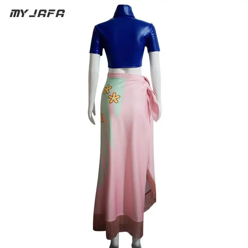 Нико Робин Косплей Костюм Парик Очки Туфли на высоком каблуке Пальто из искусственной кожи + юбка + повязка