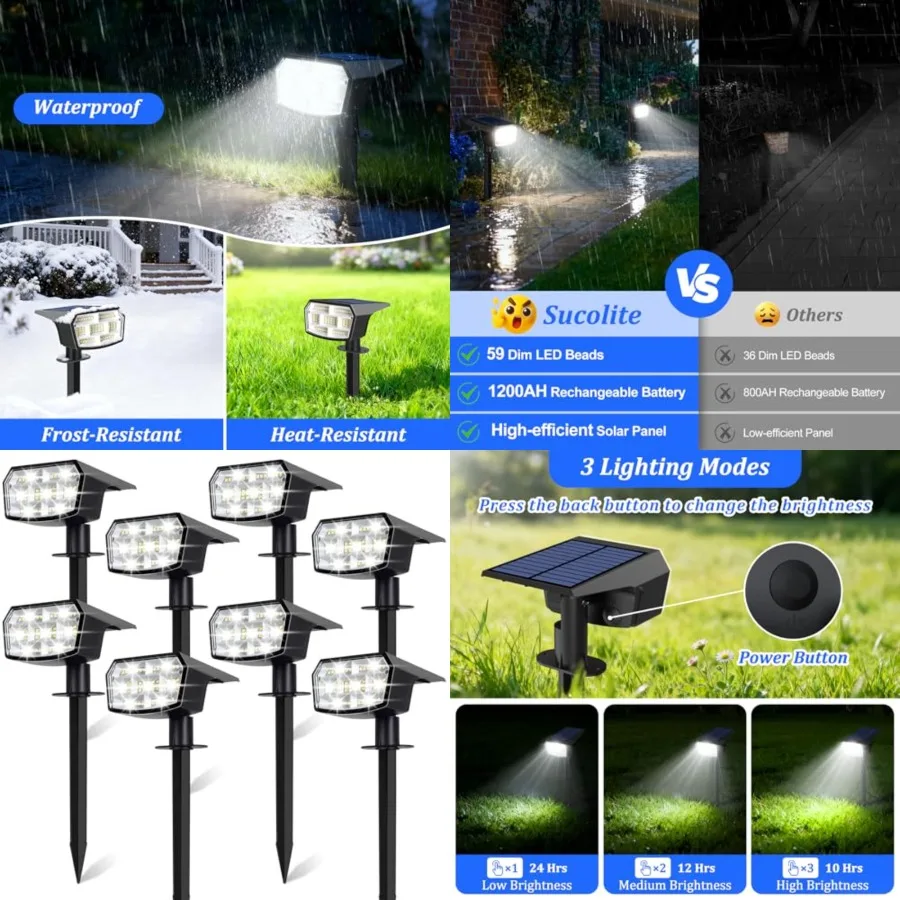

Solar Spot Lights Outdoor Waterproof IP5, 3 Lighting Modes 2-in-1 Solar Landscape Spotlights for Yard, 59 LED Solar Powered Wal