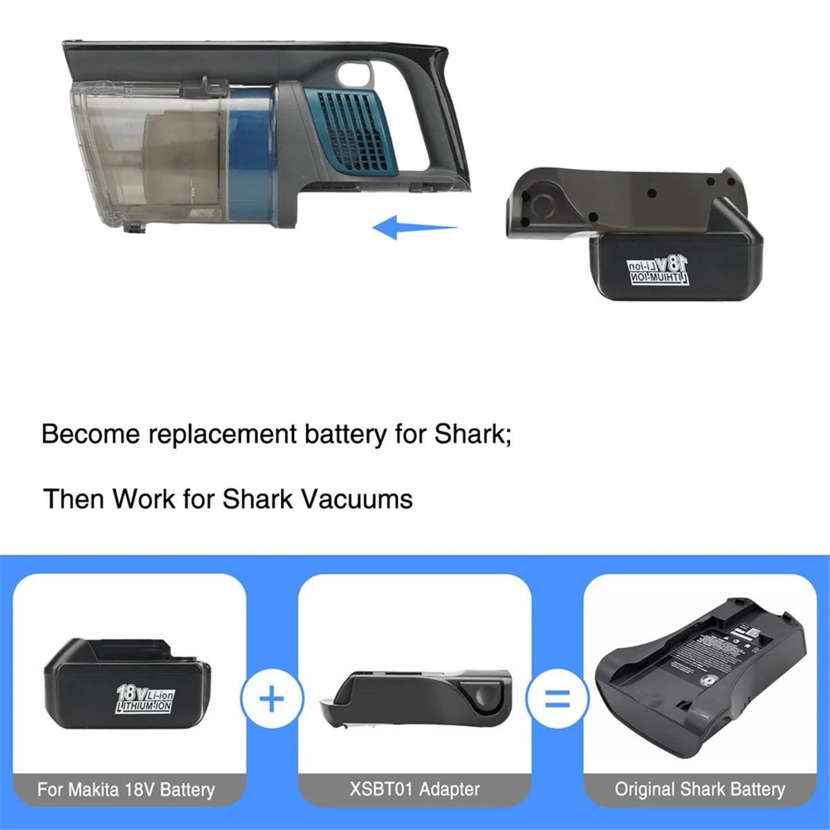 Adaptador de batería para Makita, Pila de iones de litio de 18V para reemplazar la batería Shark XSBT620 XSBT750 XSBT700 (sin batería)