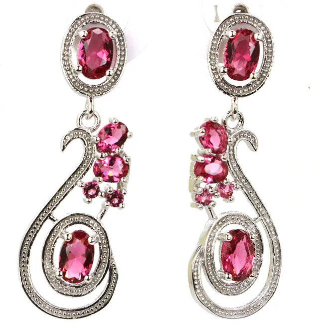 925 Solid Sterling Silver Earrings 35x12mm Jazaz 4.3g Rich Blue Aquamarine Rhodolite Garnet Green Peridot Violet Tanzanite
