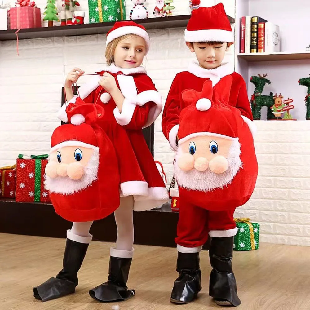 

Gold Velvet Santa Claus Gift Bag With Smiling Face Christmas Decoration Backpack New Christmas Gift Bag