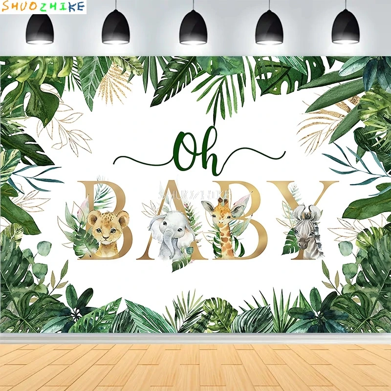 Gender Baby Shower Jungle Safari Tropical Forest Photography Backdrop Newborn Wild Animal Birthday Party Photo Background LJ-01