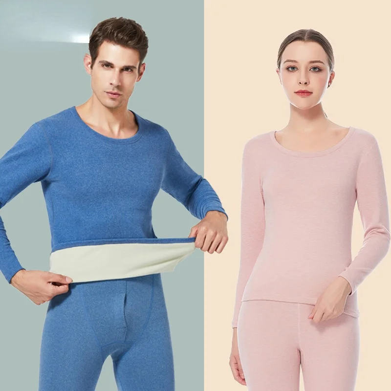 Winter Thermal Underwear Sets Men Blue Warm Casual Underwear Hight Stretch Long Johns Set Women Thermal Pajamas