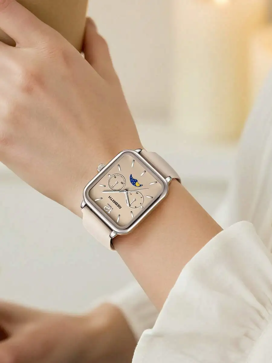 1pc Women's Square Minimalist Fashion Silicone Strap Quartz Watch, Suitable For Daily Wear