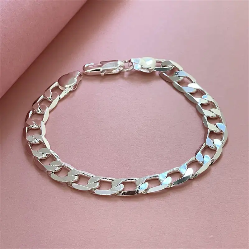 Factory direct fashion 925 Sterling Silver Bracelet for man woman 8MM geometric side chain Luxury jewelry Wedding party gifts