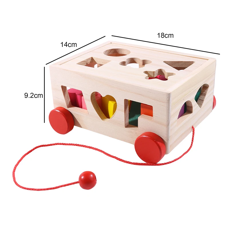 Montessori Shape Sorter Toys Wooden Pull Along Car Shape Sorter Matching Blocks Box Kids Intelligence Educational Toys For Kids