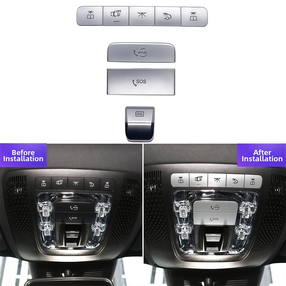 

Set of 8 Silver Roof Reading Lamp Button Covers for Mercedes for GLB for GLA for CLA for EQB for EQA for A B Class 2020 2026 ABS