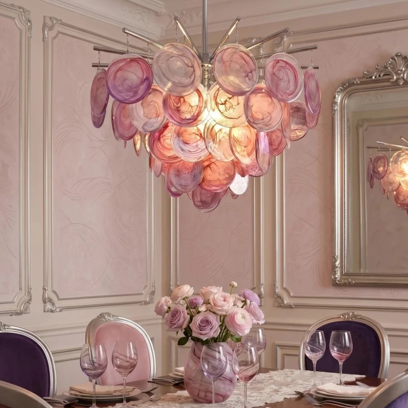 Murano Glass Chandelier For Bedroom Living Room Modern Dining Room Decor Colored Glass Pendant Light Adjustable Height