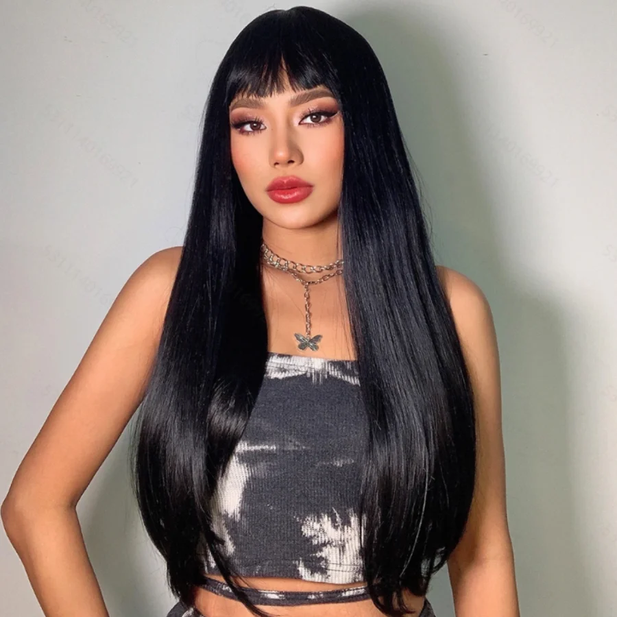 70cm/27.6in Cherry Red Granny Grey Smooth Bang Gradual Grey Long Straight Chemical Fiber Synthetic Wig Headcove