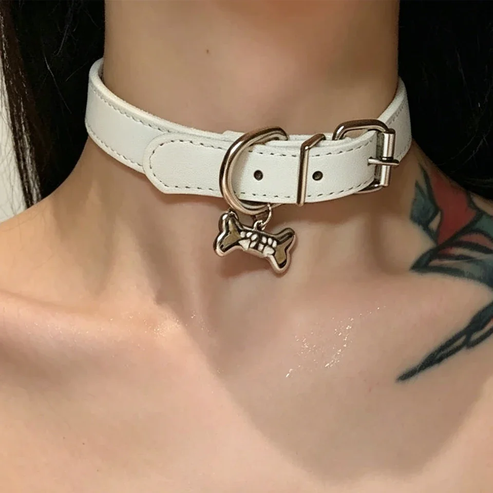 ZAKOL 1Pcs Y2K Sweet Cool PU Leather Collar Chain Punk Dog Claw Bone Charms Choker Necklace For Women Party Jewelry Gifts gallery 1