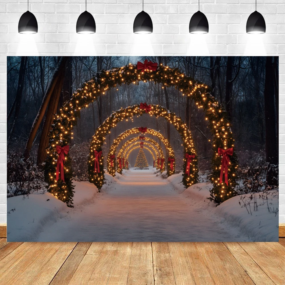 Christmas Backdrop Photography Forest Snowy Night Light Background Photographic Xmas Tree Outdoor Party Decor Photo Studio Prop