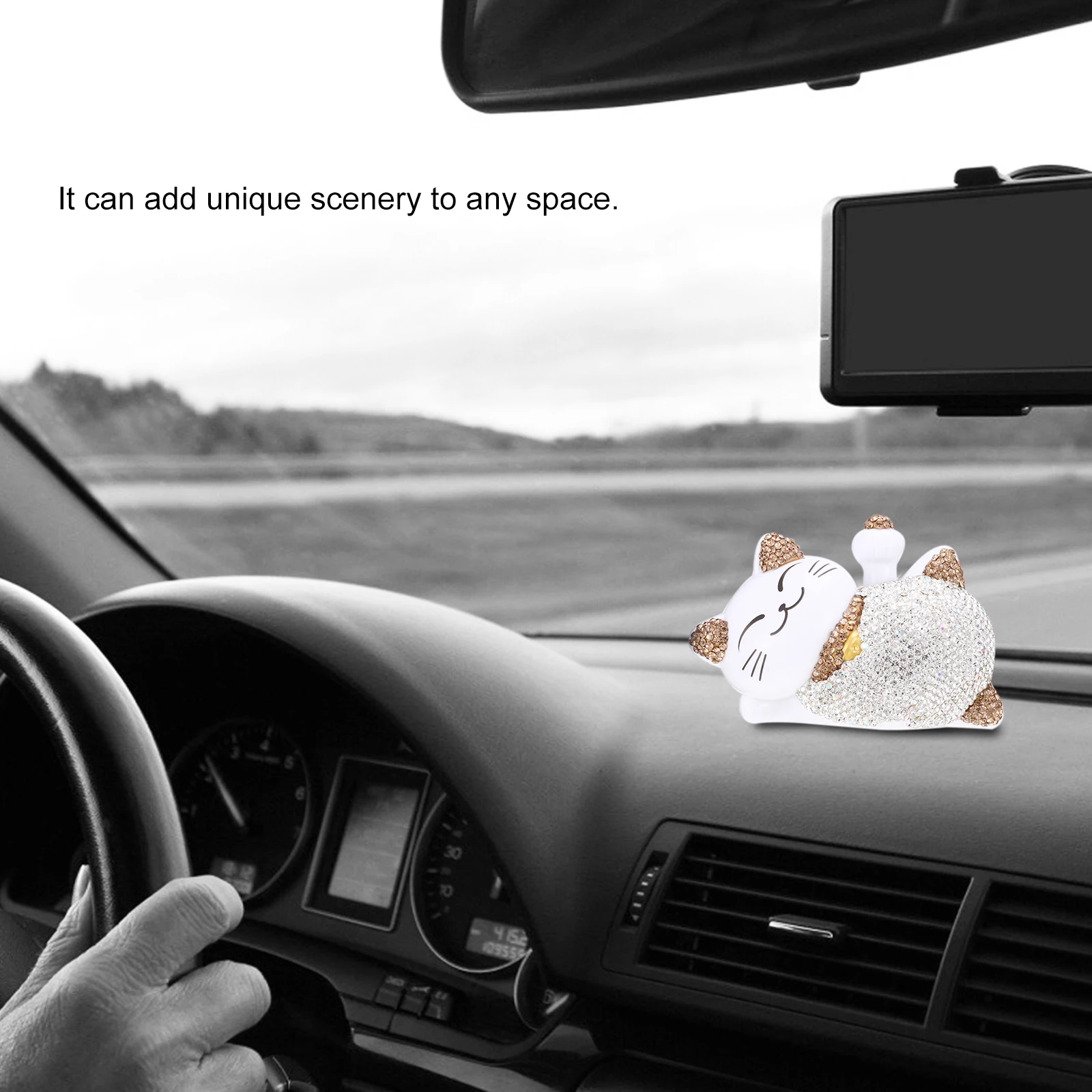 

Solar Cat Car Decor Rhinestones PVC Material Dashboard Adornment Home Kids Room Figure