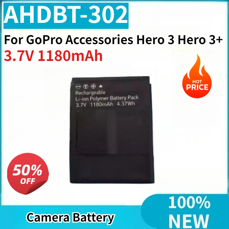 100% New AHDBT-302 3.7V 1180mAh Replaceable Camera Battery for GoPro Accessories Hero 3 Hero 3+