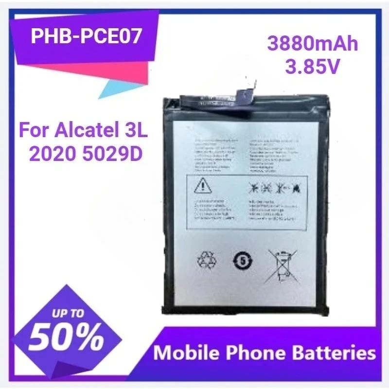 

For Alcatel 3L 2020 5029D For TCL 10L T770H T770B For Philco Hit P10 38 1pcs PHB-PCE07 Battery 80mAh 3.85V Mobile Phone Battery