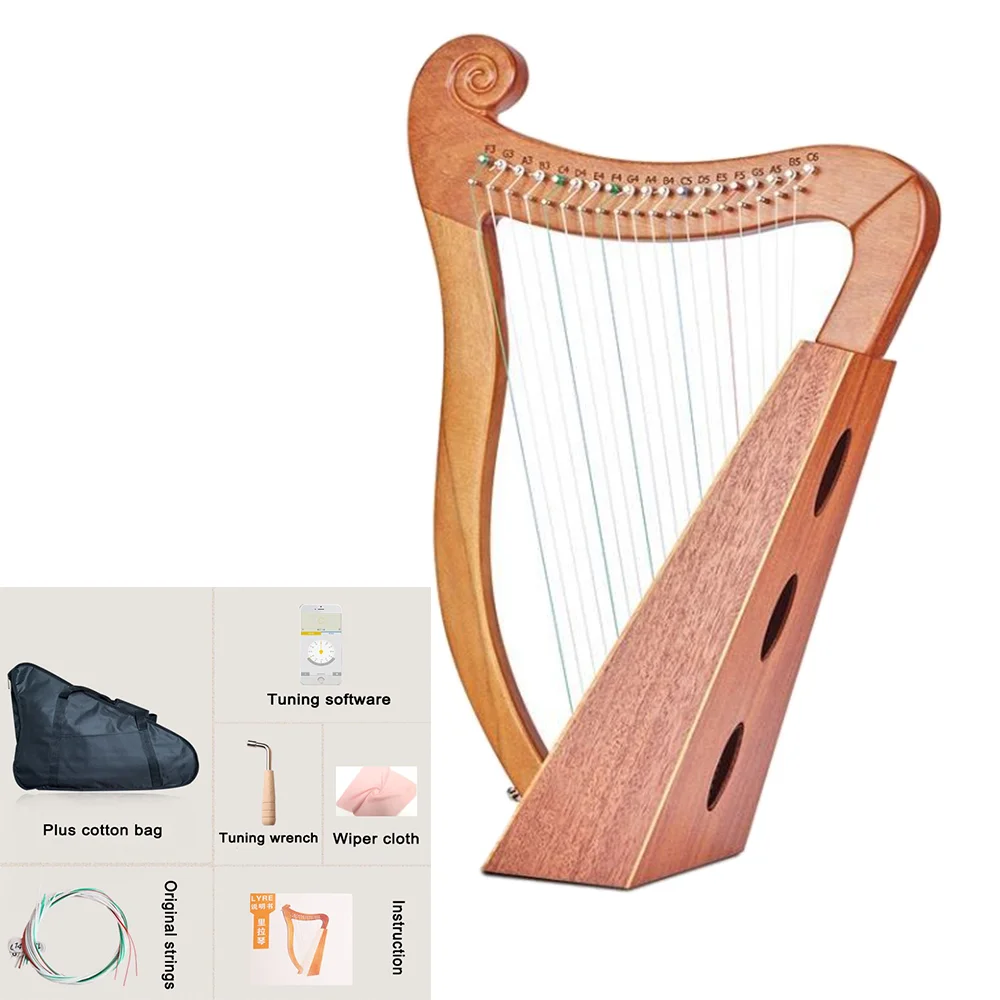 19 Strings Mini Harp Mahogany Spruce Wood Musical Instrument Lyre Harp