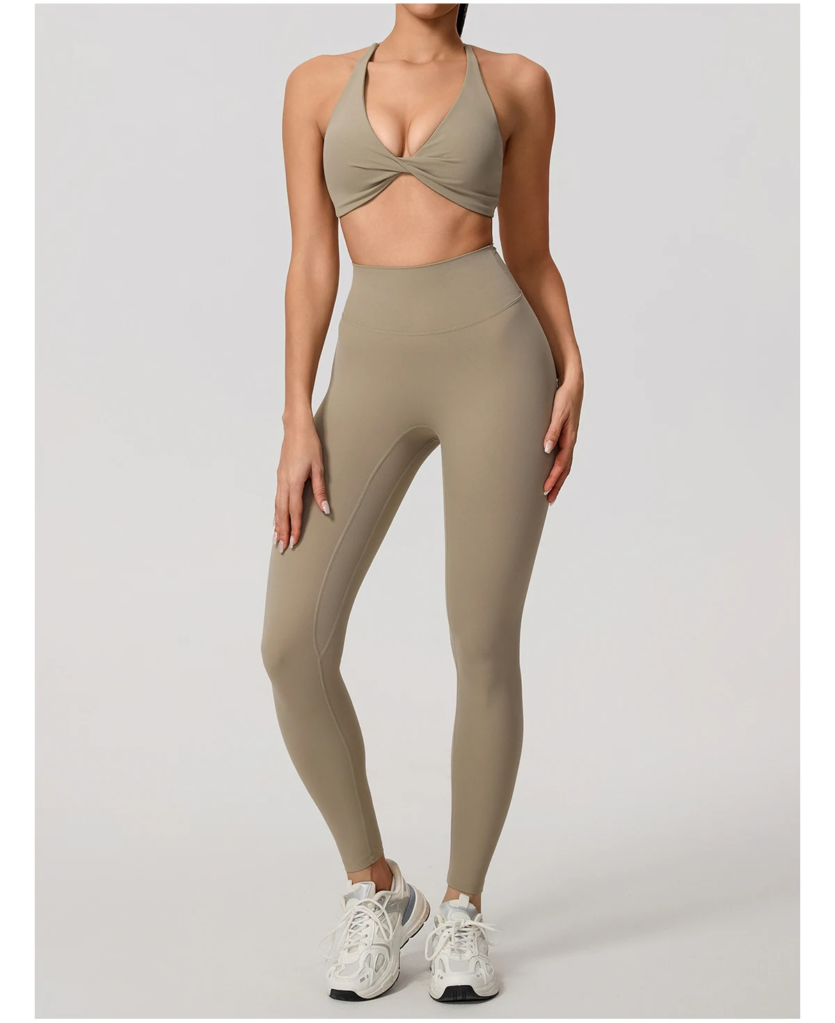 Hearuisavy Damen Workout-Set 2-teilig Sport-BH Hochtaillierte Leggings Rückenfreies Yoga-Top Fitness-Laufhose für Frauen – Detail 17