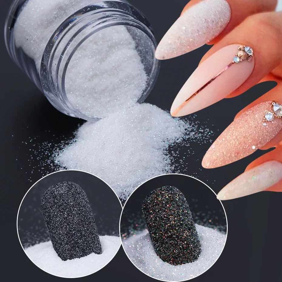 

Black White Holographic Glitter For Nails Design Sugar Powder Iridescent Snow Velvet Dipping Powder Pigment Decoration LYMN01-08