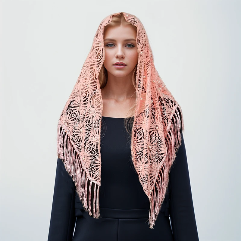 2024 Fashion Hair Head Wrap Veil Scarf Women Lace Tassel 85*110cm Triangle Shawl Elegant Breathable Outdoor Wedding