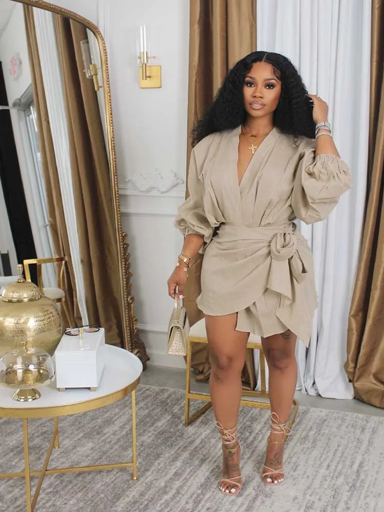 Casual Women\'s Dresses Fall Sexy and Elegant Dress for Full Sleeves Draped Short Dresses Type Robe Wholesale Dropshipping